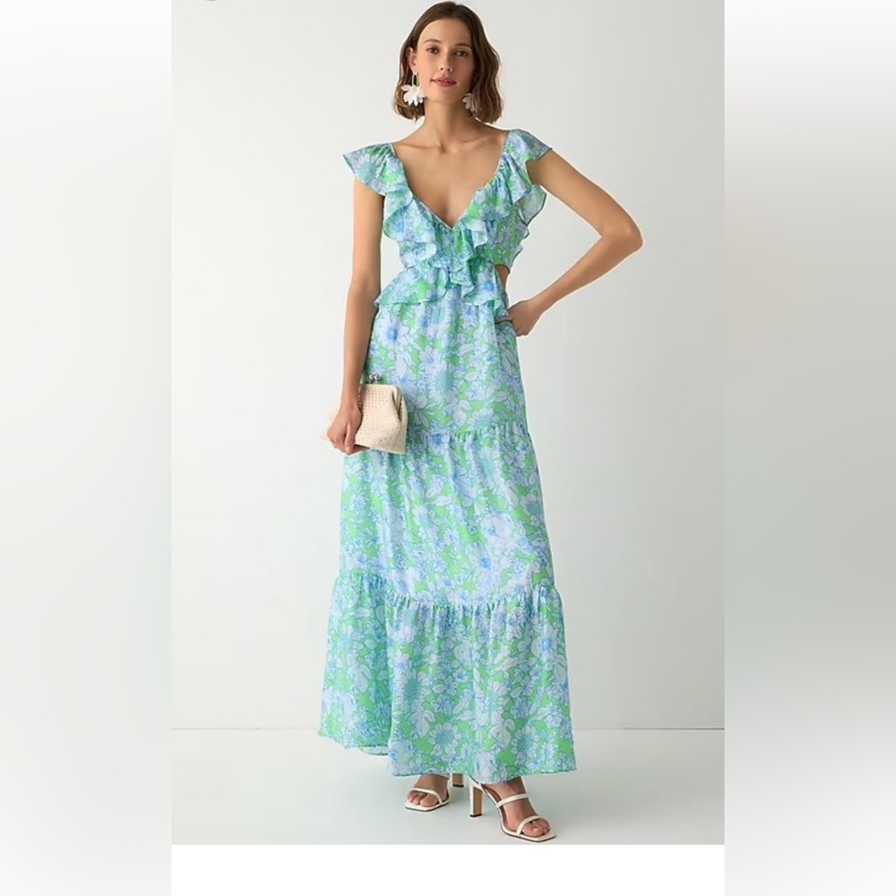 J. Crew Collection Floral Cutout Maxi Dress Size 10 - Picture 6 of 7